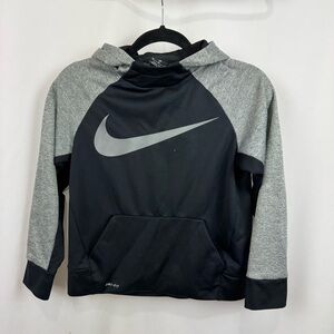 Nike Dri-Fit Youth Boys Sz M 8 Pullover Hoodie Sweatshirt Front Logo Black Grey